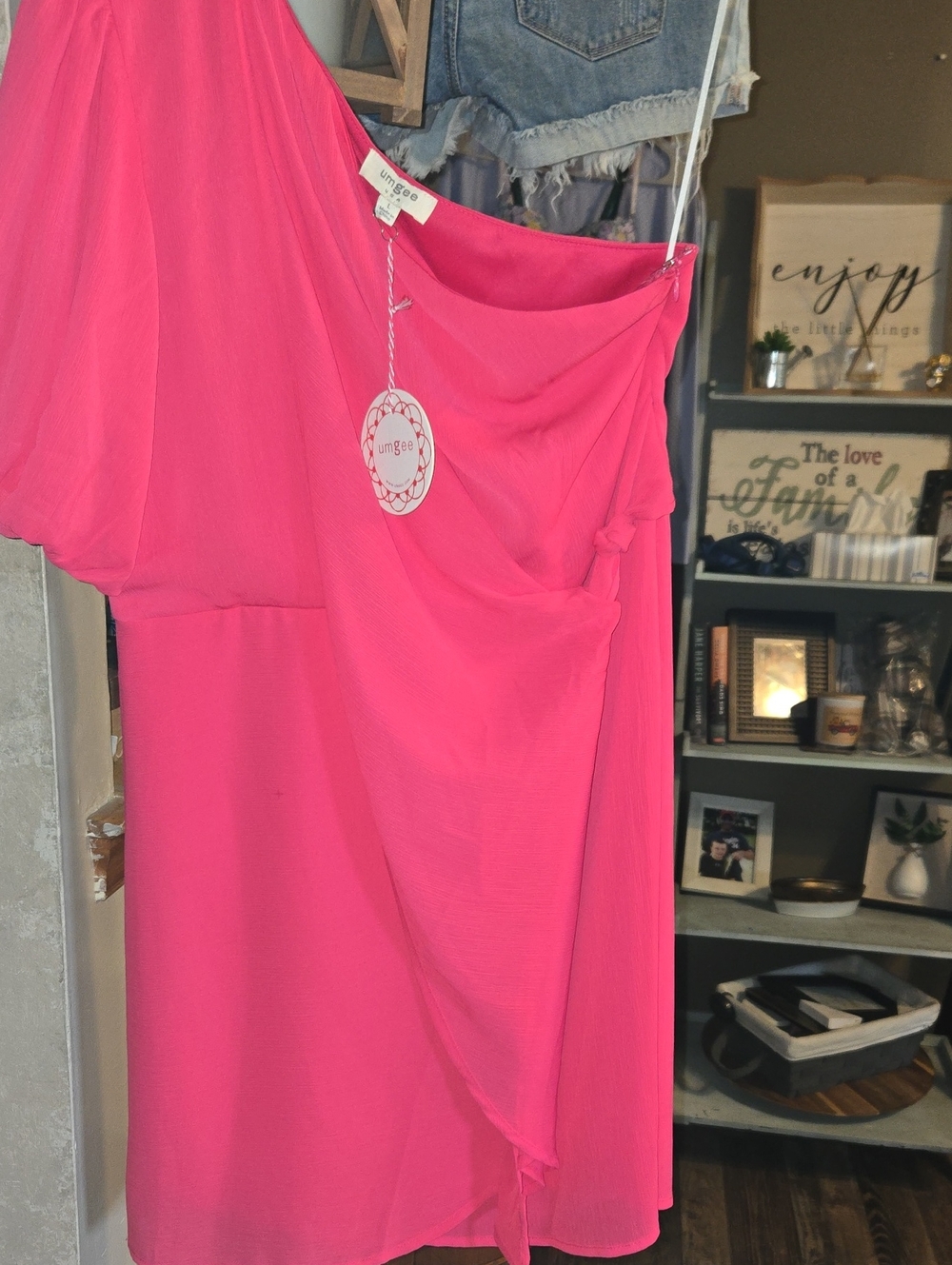 Umgee One-Shoulder Bright Pink Cocktail Dress